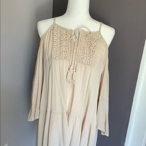 Green Pea Cold Shoulder Boho Top